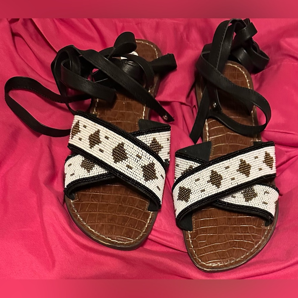 Sam Edelman Stylish Black and White Beaded Women's Sandals